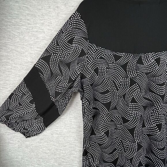 Elie McCarthy Size 2x Slinky Black And White Geometric Pattern Blouse 3/4 Sleeve - Picture 5 of 10